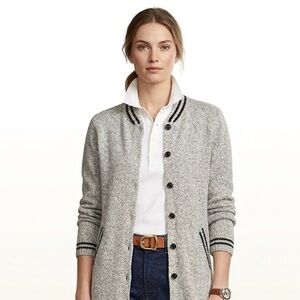 Grey & Black Button Down Knit Varsity Style Cardigan Size Small
